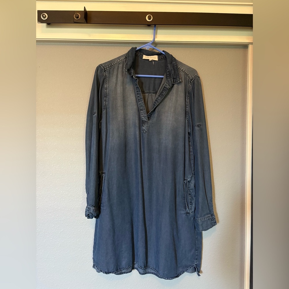Side Stitch Denim Shirt Dress